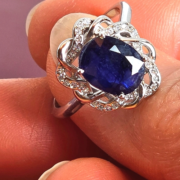 925 Sterling Silver Ring Sz 7.5 with Natural 8x10mm Sapphire Gemstone - Picture 6 of 8
